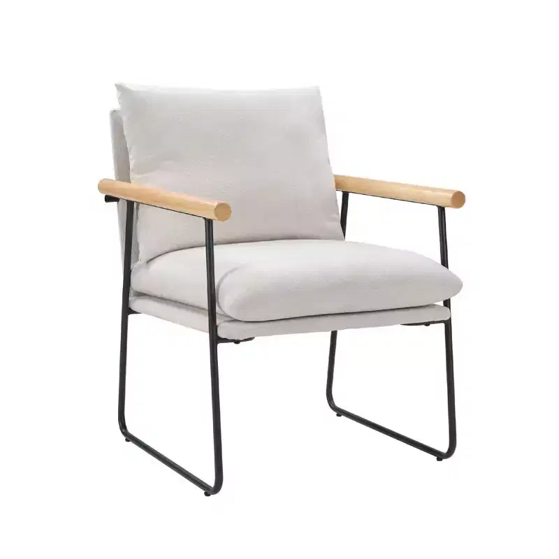 Fauteuil d'appoint moderne avec accoudoirs en bois, fauteuil de lecture avec coussin amovible, fauteuil douillet pour salon, chambre, bureau, blanc laiteux