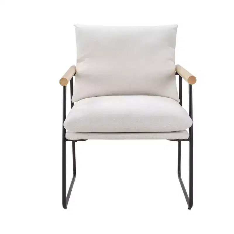 Fauteuil d'appoint moderne avec accoudoirs en bois, fauteuil de lecture avec coussin amovible, fauteuil douillet pour salon, chambre, bureau, blanc laiteux