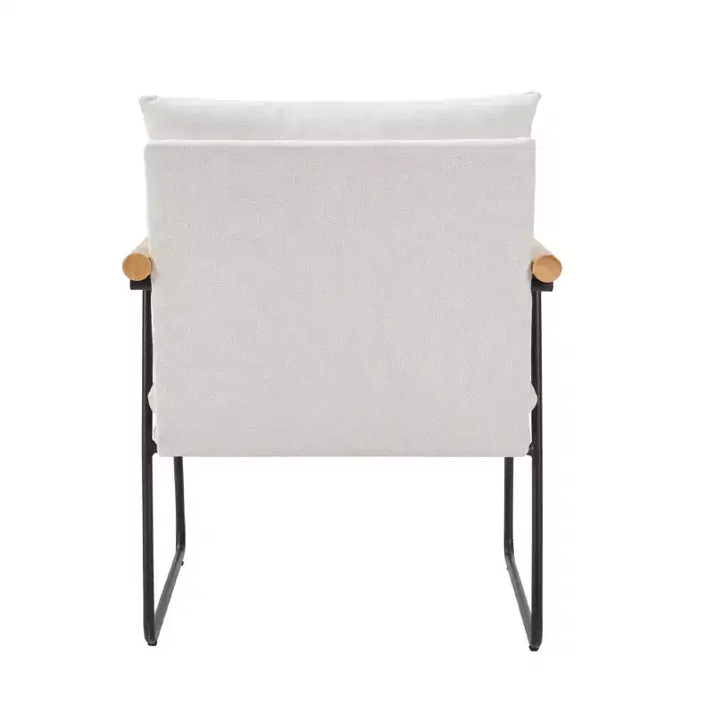 Fauteuil d'appoint moderne avec accoudoirs en bois, fauteuil de lecture avec coussin amovible, fauteuil douillet pour salon, chambre, bureau, blanc laiteux