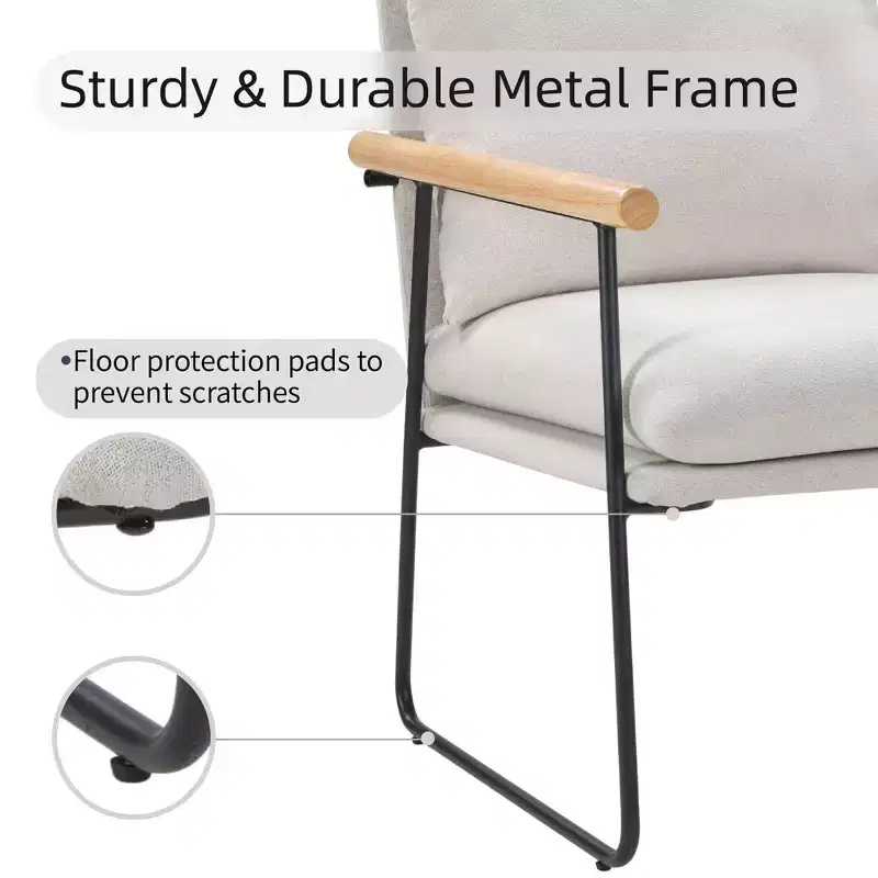 Fauteuil d'appoint moderne avec accoudoirs en bois, fauteuil de lecture avec coussin amovible, fauteuil douillet pour salon, chambre, bureau, blanc laiteux