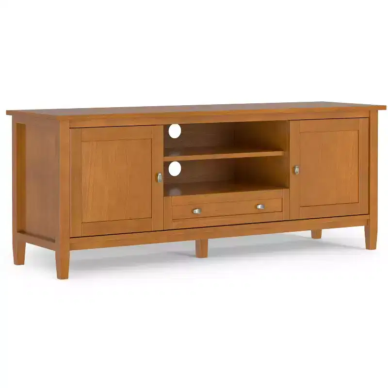 Meuble TV bas Mid-Century Modern en bois massif de 72 po de large, en noyer, pour téléviseurs jusqu'à 80 po