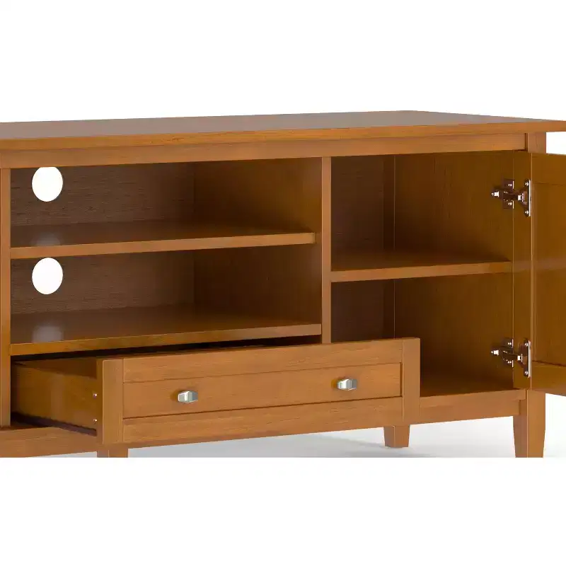 Meuble TV bas Mid-Century Modern en bois massif de 72 po de large, en noyer, pour téléviseurs jusqu'à 80 po
