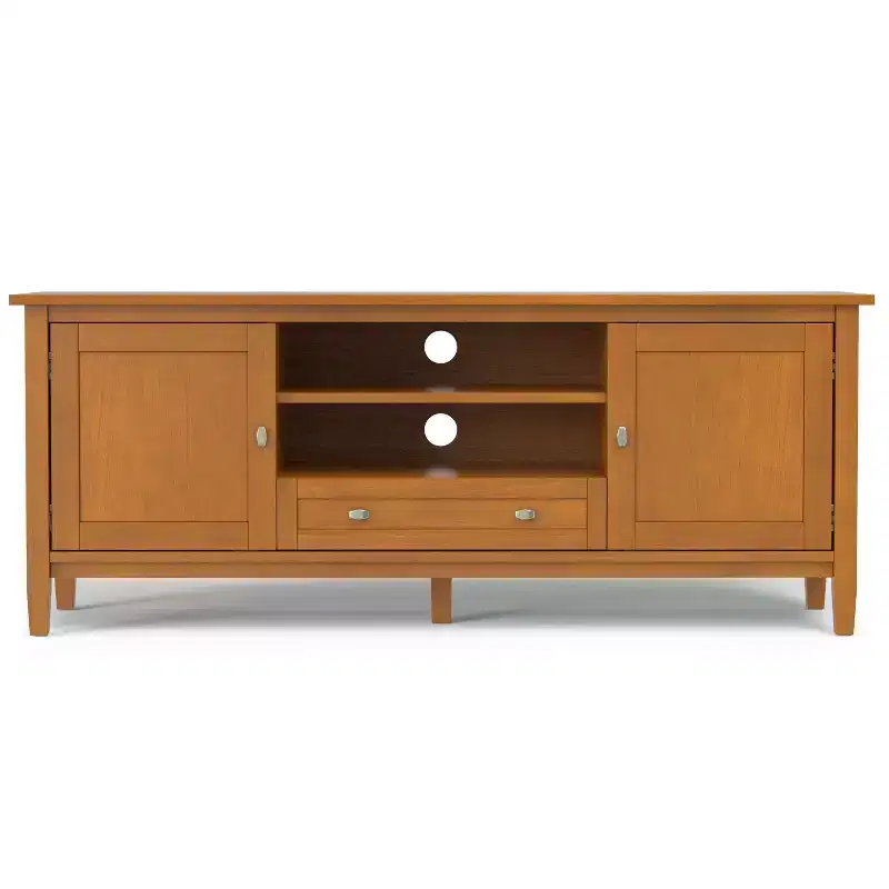 Meuble TV bas Mid-Century Modern en bois massif de 72 po de large, en noyer, pour téléviseurs jusqu'à 80 po
