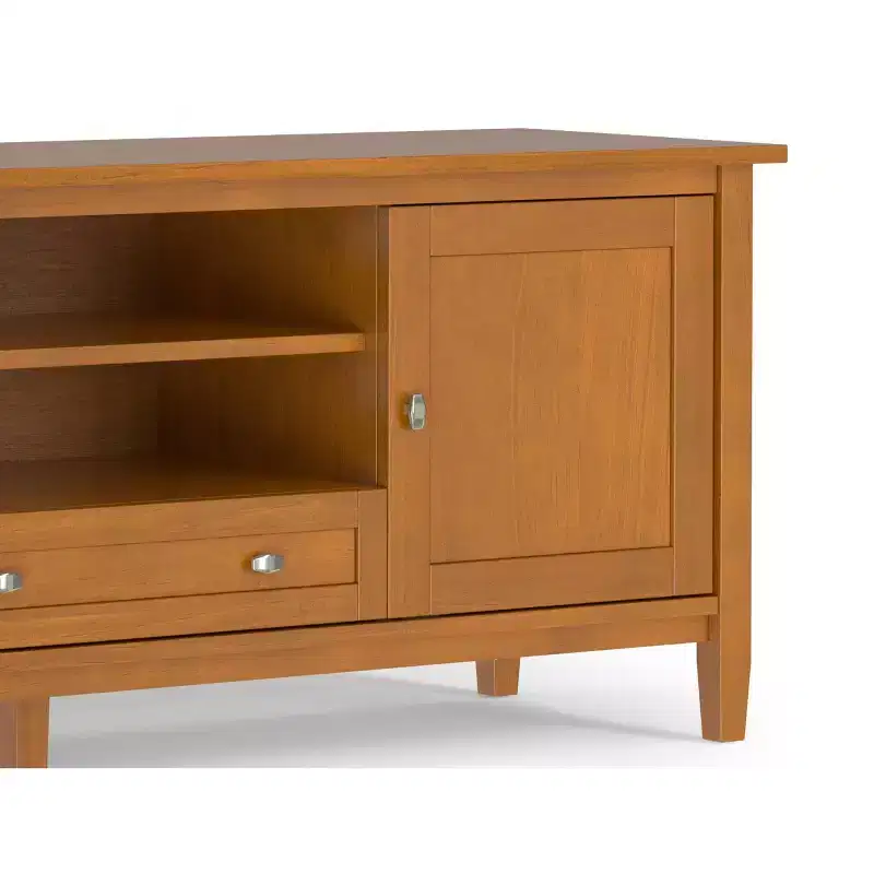 Meuble TV bas Mid-Century Modern en bois massif de 72 po de large, en noyer, pour téléviseurs jusqu'à 80 po