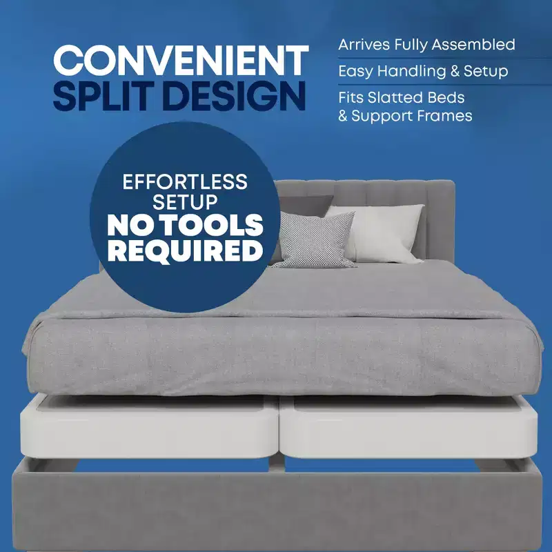 Base de lit queen size Solid Surface, silencieuse, sans bruit, sommier de soutien sous matelas 2 pièces, blanc