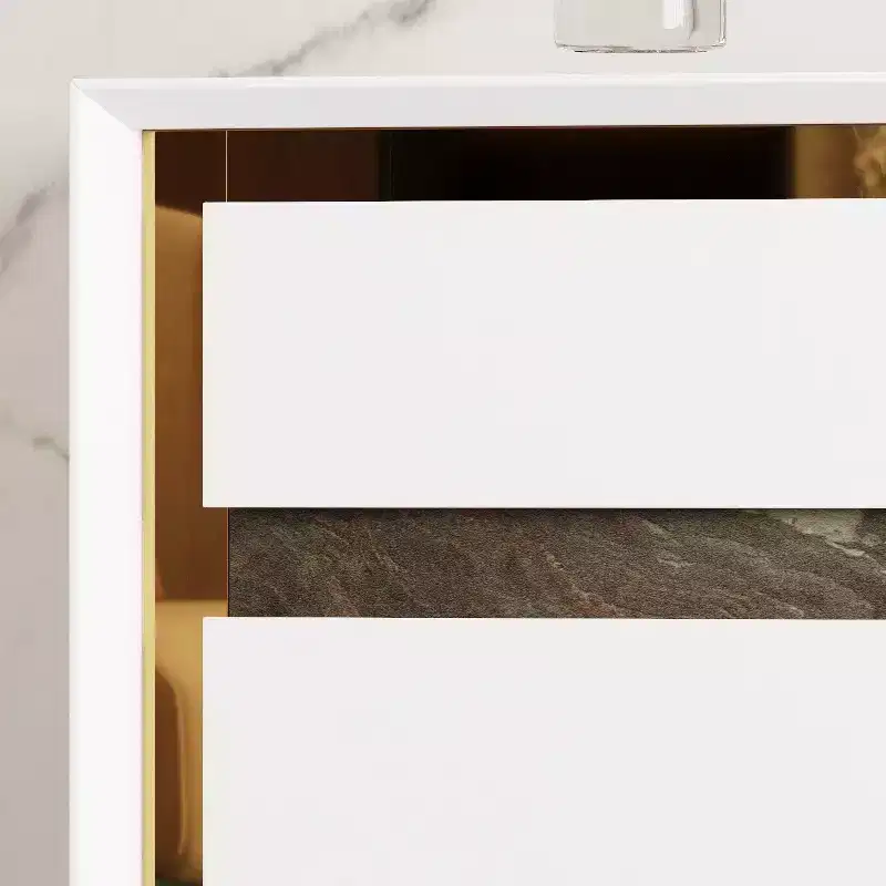 Commodes Blanches à Six Tiroirs Armoire de Rangement Dorée Encastrée Style Contemporain