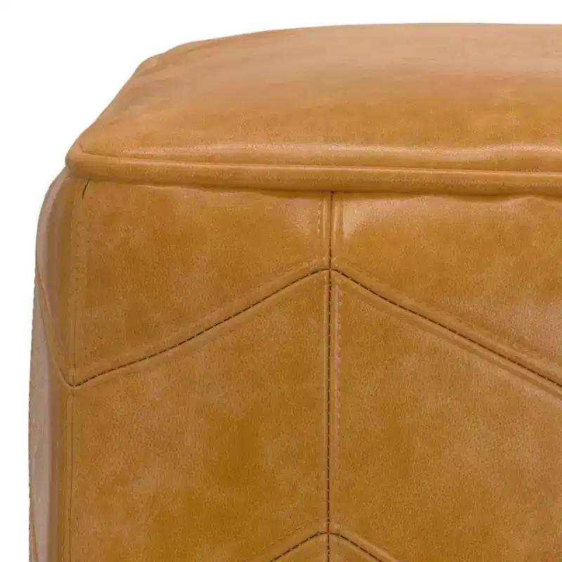 Pouf carré marron : cuir véritable chevrons, aucun assemblage requis, assise rembourrée