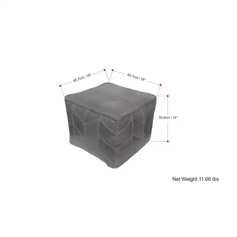 Pouf carré marron : cuir véritable chevrons, aucun assemblage requis, assise rembourrée