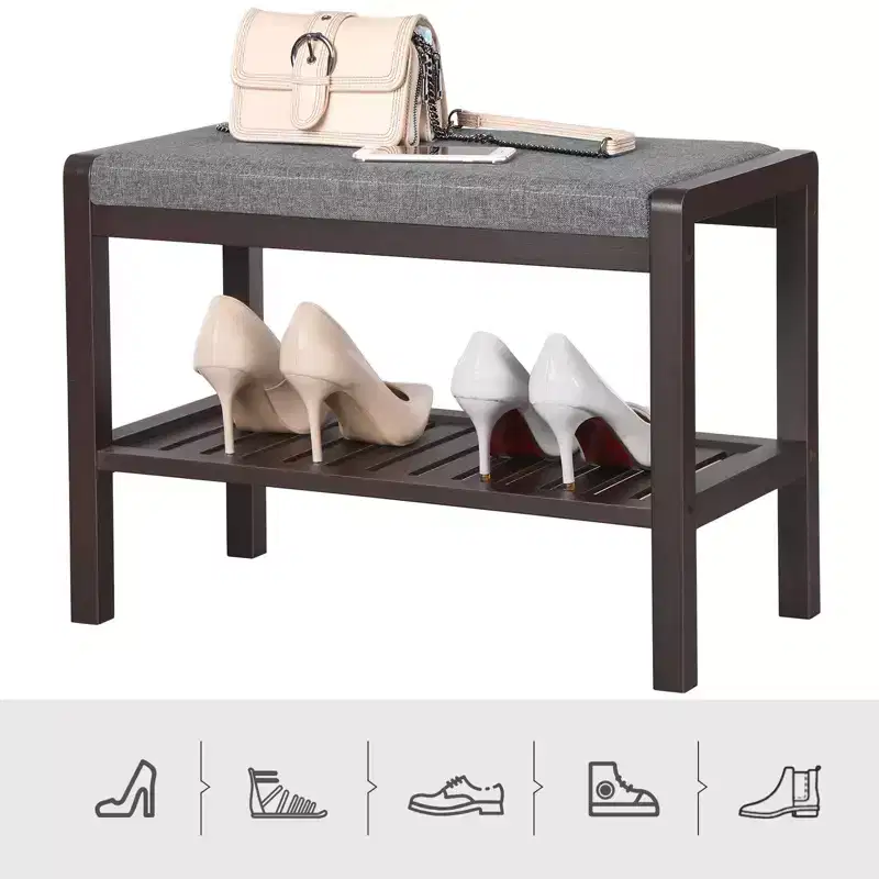 Banc range-chaussures avec coussin, siège rembourré, étagère de rangement, organisateur de chaussures