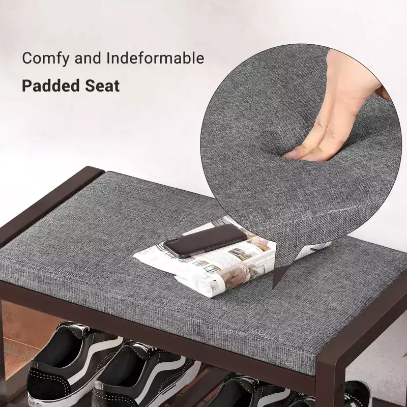 Banc range-chaussures avec coussin, siège rembourré, étagère de rangement, organisateur de chaussures