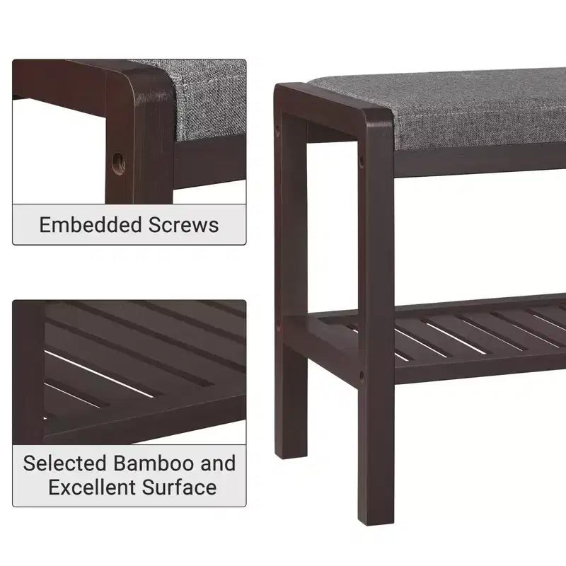 Banc range-chaussures avec coussin, siège rembourré, étagère de rangement, organisateur de chaussures