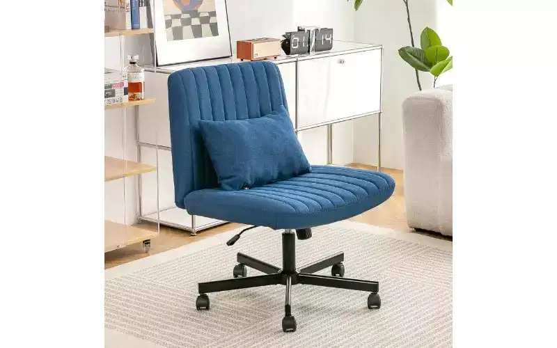 Chaise de bureau moderne en lin pivotante à dossier croisé, chaise de bureau ergonomique, chaise de bureau réglable en hauteur, chaise polyvalente sans accoudoirs avec roulettes