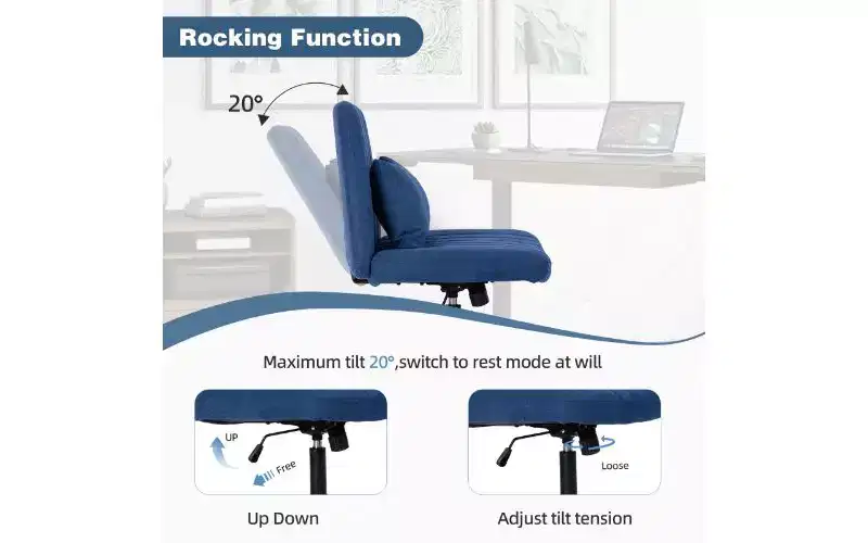 Chaise de bureau moderne en lin pivotante à dossier croisé, chaise de bureau ergonomique, chaise de bureau réglable en hauteur, chaise polyvalente sans accoudoirs avec roulettes