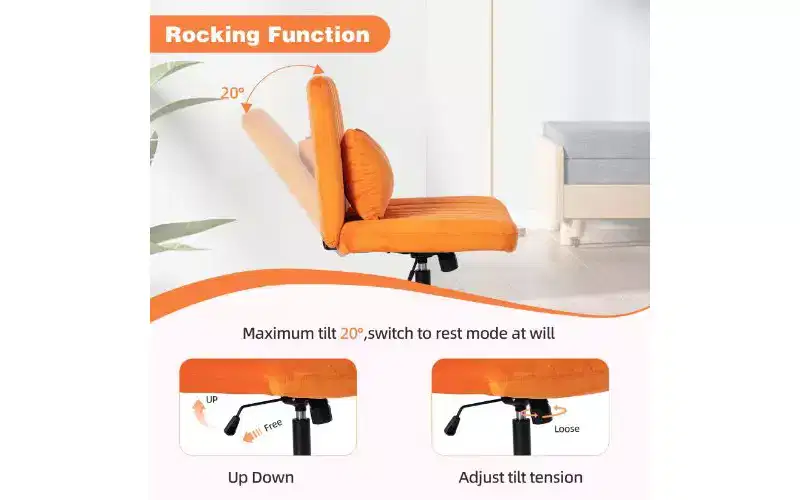 Chaise de bureau moderne en lin pivotante à dossier croisé, chaise de bureau ergonomique, chaise de bureau réglable en hauteur, chaise polyvalente sans accoudoirs avec roulettes
