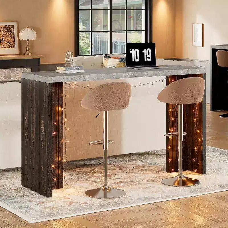 Table de bar en T de 55", table de pub à hauteur de comptoir avec plateau en faux marbre, unité de bar rectangulaire moderne pour cuisine, salle à manger, salon