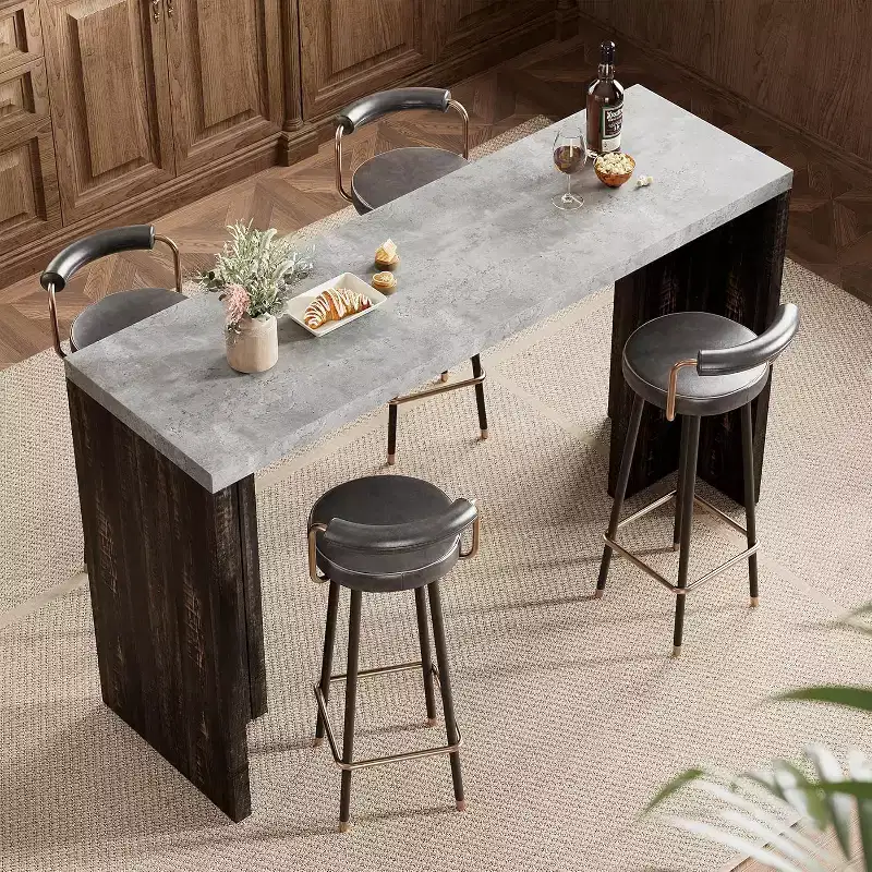 Table de bar en T de 55", table de pub à hauteur de comptoir avec plateau en faux marbre, unité de bar rectangulaire moderne pour cuisine, salle à manger, salon