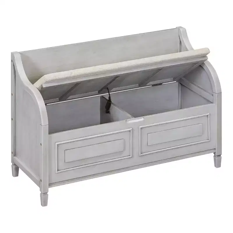 Banc de rangement rustique avec accoudoir, siège d'entrée de ferme avec charnière de sécurité, coussin fendu amovible, banc à chaussures pour chambre à coucher, salon