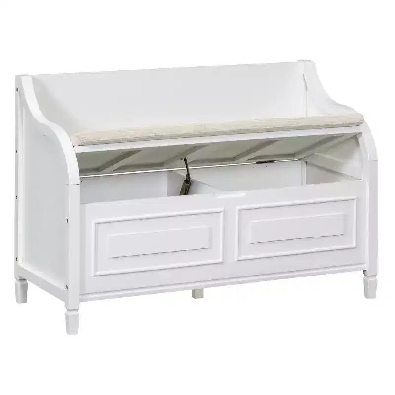 Banc de rangement rustique avec accoudoir, siège d'entrée de ferme avec charnière de sécurité, coussin fendu amovible, banc à chaussures pour chambre à coucher, salon