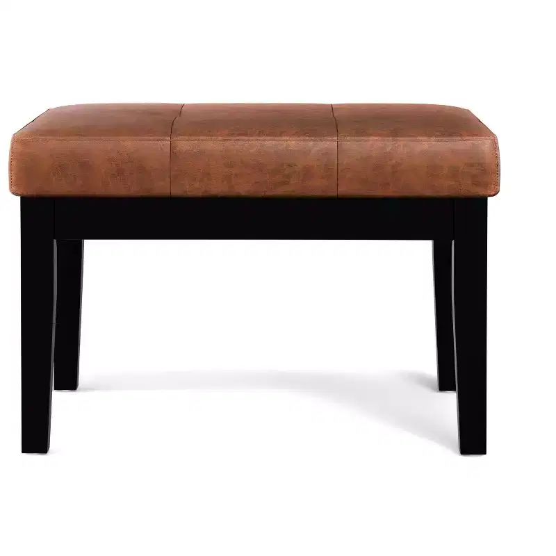 Banc ottoman rectangulaire contemporain de 66 cm de large en similicuir vegan marron selle vieilli