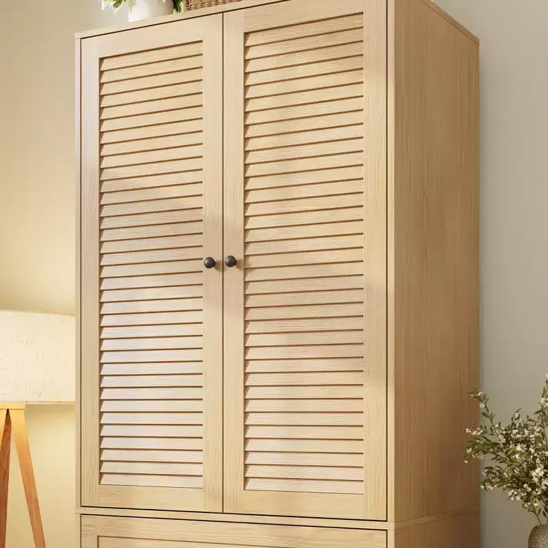 Armoire à vêtements avec tiroirs, armoire penderie en bois de 176,5 cm avec tringle de suspension, placard de rangement à 2 portes