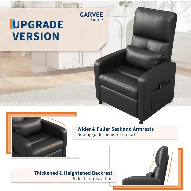 Fauteuil inclinable, Fauteuil Inclinable Ergonomique Rembourré en Cuir PU pour Salon, Dossier Haut, Siège Rembourré, 2 Poches Latérales