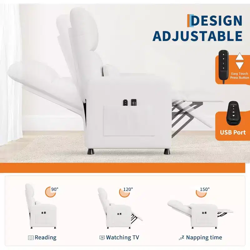 Fauteuil inclinable, Fauteuil Inclinable Ergonomique Rembourré en Cuir PU pour Salon, Dossier Haut, Siège Rembourré, 2 Poches Latérales