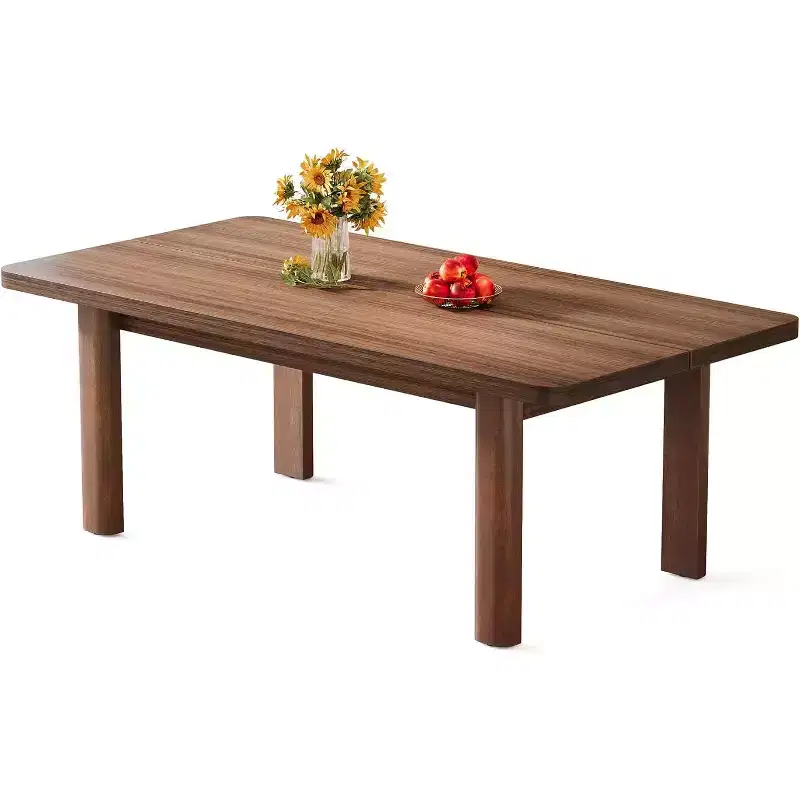 Table à manger en bois de style rustique de 160 cm pour 4 à 6 personnes, grande table de cuisine et de salle à manger rectangulaire avec pieds en bois massif pour la cuisine et la salle à manger