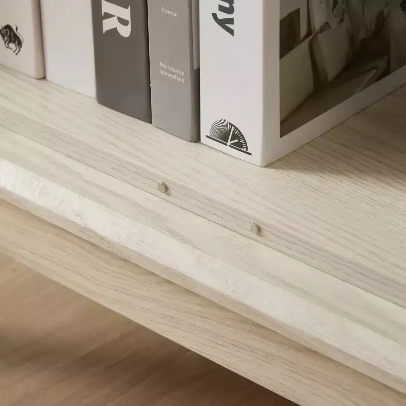Vitrine éclairée de 44", blanc MDF+verre, avec portes en verre trempé et étagères réglables (fond miroir, ampoule incluse)