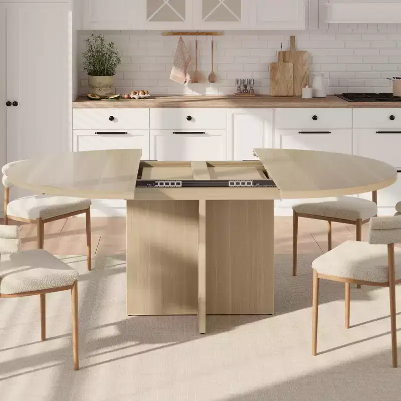 Table à manger ronde extensible de 43,3'' à 59'' pour 4 à 8 personnes, Table à manger ovale de cuisine moderne avec rallonges amovibles, Table de salle à manger, cuisine