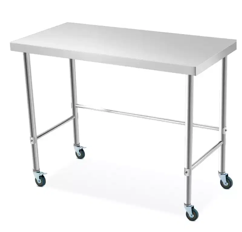 Paillasse îlot en acier inoxydable 201, argent, 122 x 61 x 89 cm avec roulettes