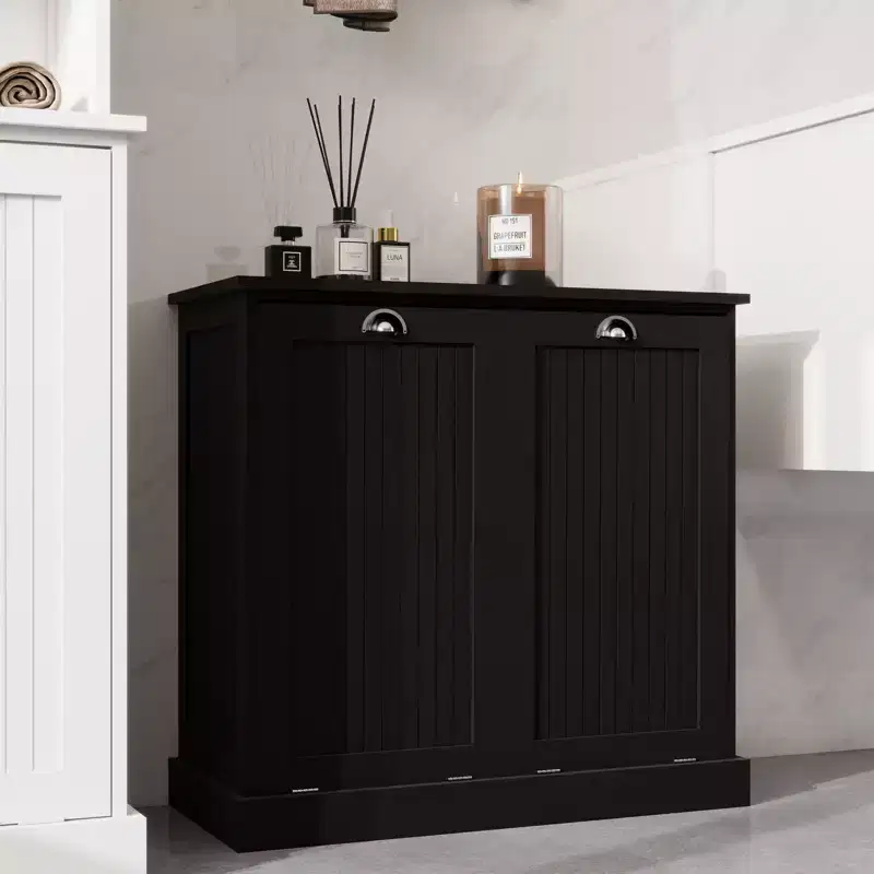 Armoire à linge en bois avec rangement basculant L. 32,68 po x P. 14,57 po x H. 31,5 po