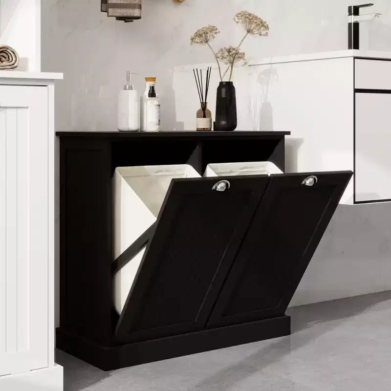 Armoire à linge en bois avec rangement basculant L. 32,68 po x P. 14,57 po x H. 31,5 po