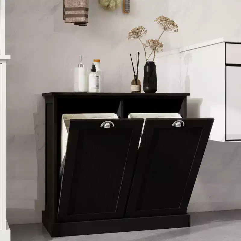 Armoire à linge en bois avec rangement basculant L. 32,68 po x P. 14,57 po x H. 31,5 po