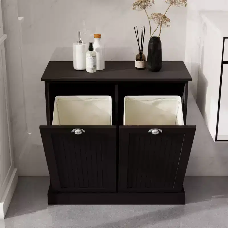 Armoire à linge en bois avec rangement basculant L. 32,68 po x P. 14,57 po x H. 31,5 po