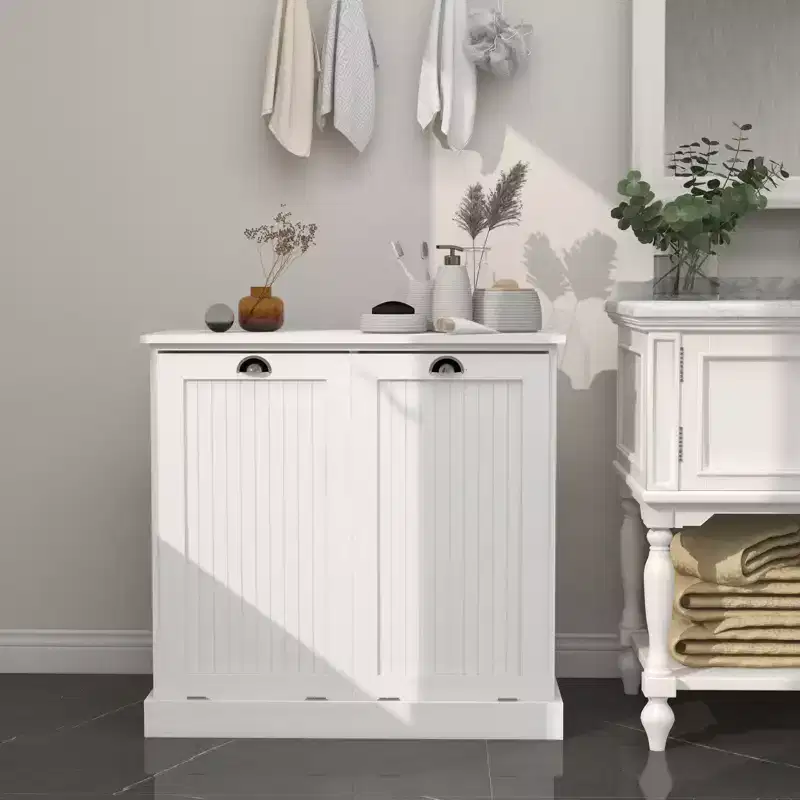 Armoire à linge en bois avec rangement basculant L. 32,68 po x P. 14,57 po x H. 31,5 po