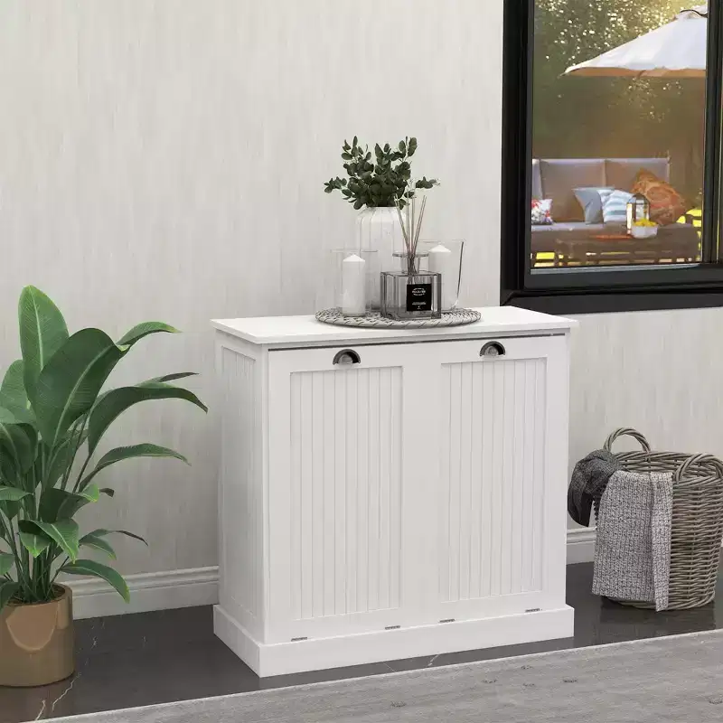 Armoire à linge en bois avec rangement basculant L. 32,68 po x P. 14,57 po x H. 31,5 po
