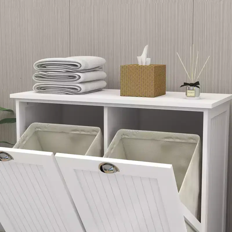Armoire à linge en bois avec rangement basculant L. 32,68 po x P. 14,57 po x H. 31,5 po