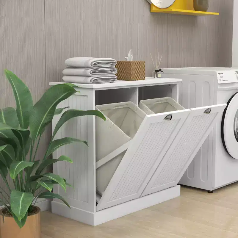 Armoire à linge en bois avec rangement basculant L. 32,68 po x P. 14,57 po x H. 31,5 po