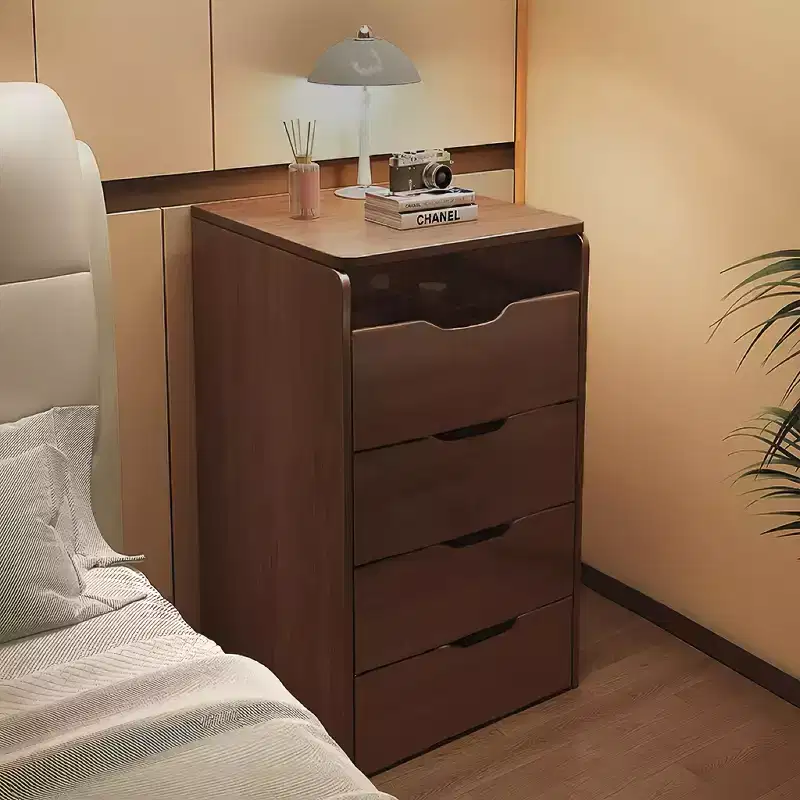 Coiffeuse avec miroir rabattable, petite coiffeuse avec plateau en verre visible, coiffeuse compacte avec 3 tiroirs Noyer