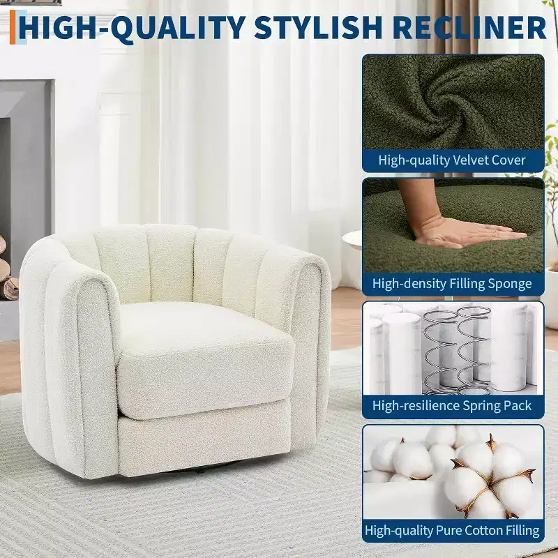 Fauteuil de salon moderne Soft Swivel, fauteuil accent pivotant à 360 degrés, dossier rayé, rembourrage doux, rembourré et lisse pour le salon