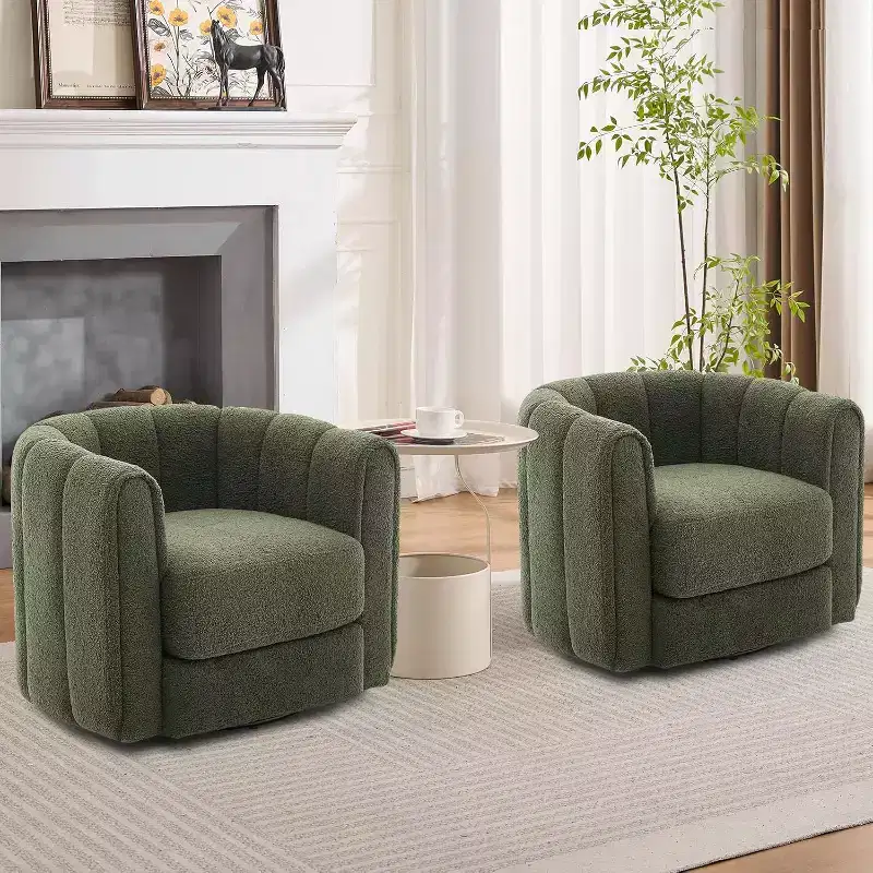 Fauteuil de salon moderne Soft Swivel, fauteuil accent pivotant à 360 degrés, dossier rayé, rembourrage doux, rembourré et lisse pour le salon