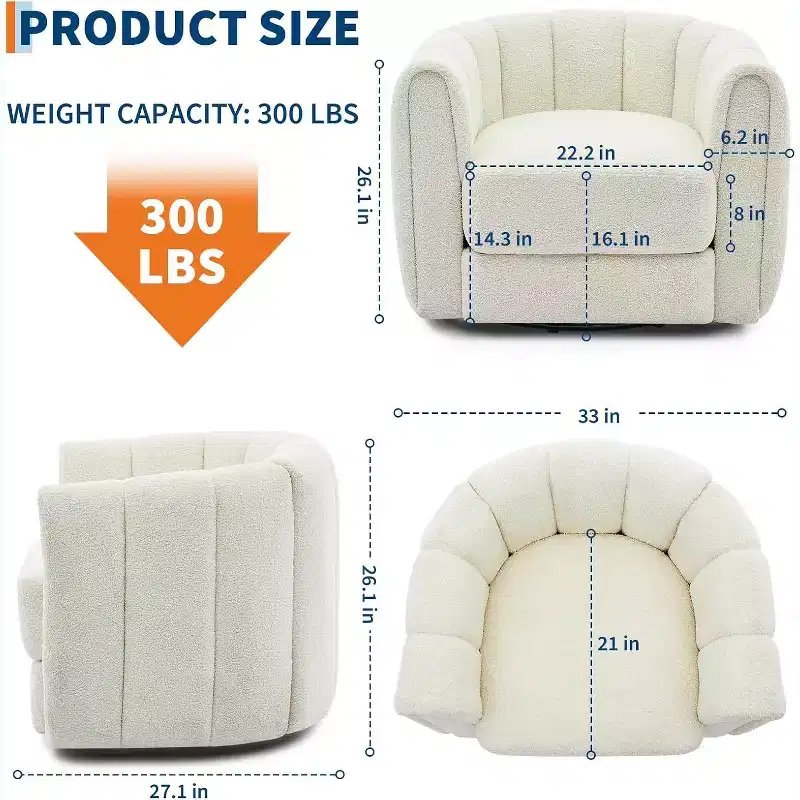 Fauteuil de salon moderne Soft Swivel, fauteuil accent pivotant à 360 degrés, dossier rayé, rembourrage doux, rembourré et lisse pour le salon
