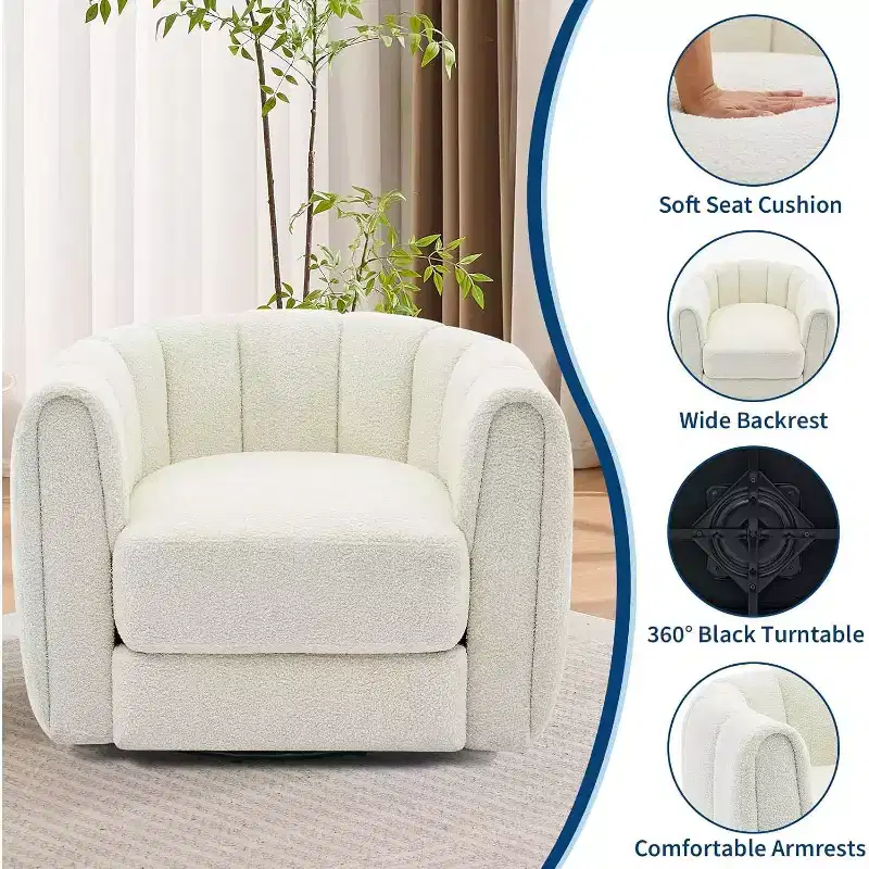 Fauteuil de salon moderne Soft Swivel, fauteuil accent pivotant à 360 degrés, dossier rayé, rembourrage doux, rembourré et lisse pour le salon