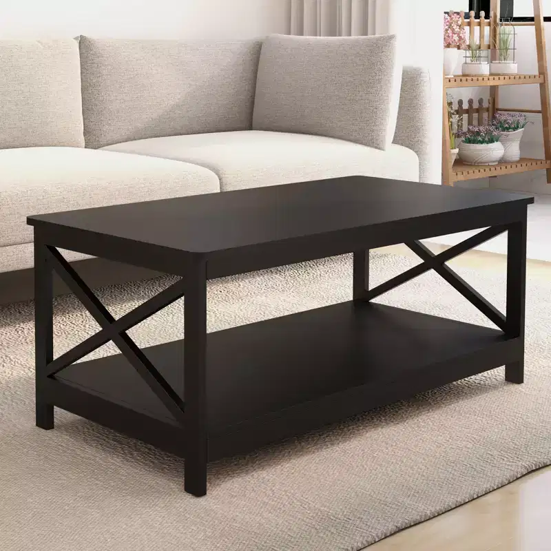 Table basse rectangulaire en bois noir de 39,57 po avec étagère