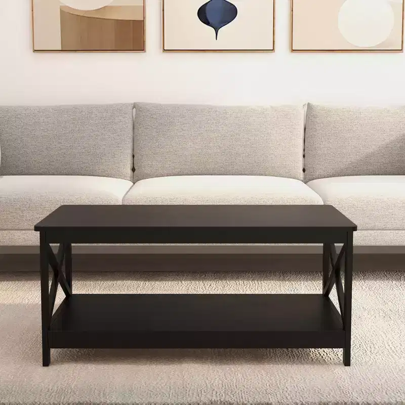 Table basse rectangulaire en bois noir de 39,57 po avec étagère