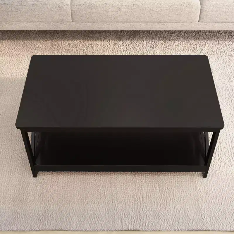 Table basse rectangulaire en bois noir de 39,57 po avec étagère