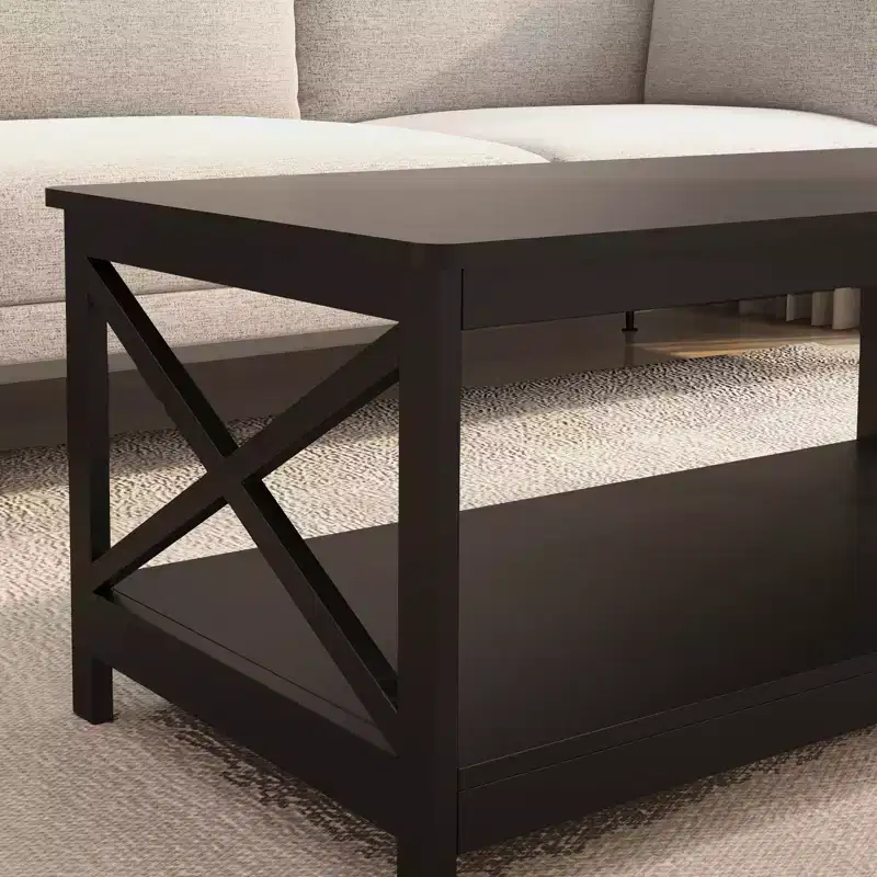Table basse rectangulaire en bois noir de 39,57 po avec étagère