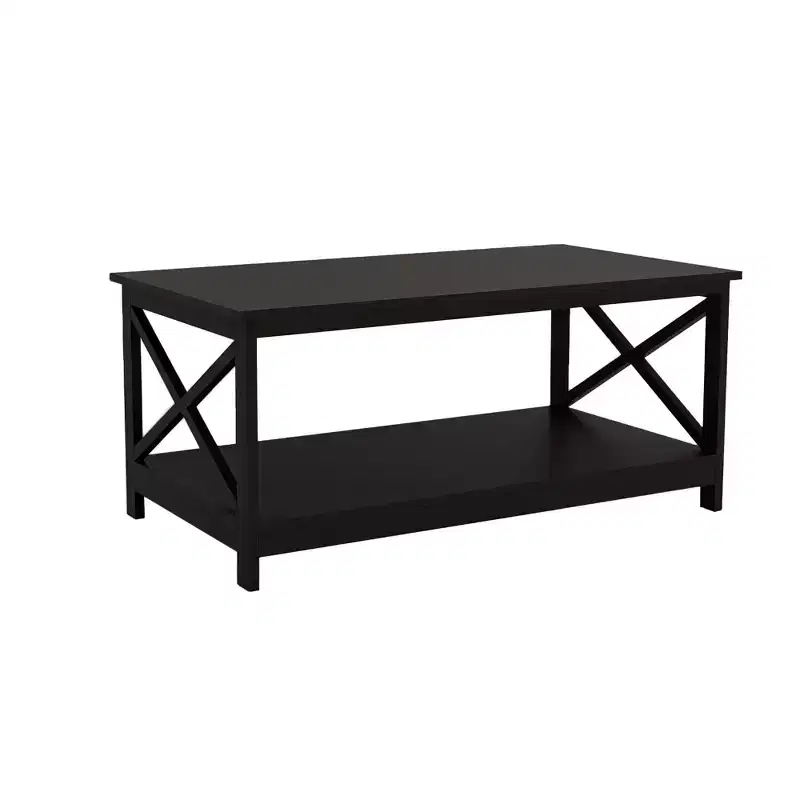 Table basse rectangulaire en bois noir de 39,57 po avec étagère