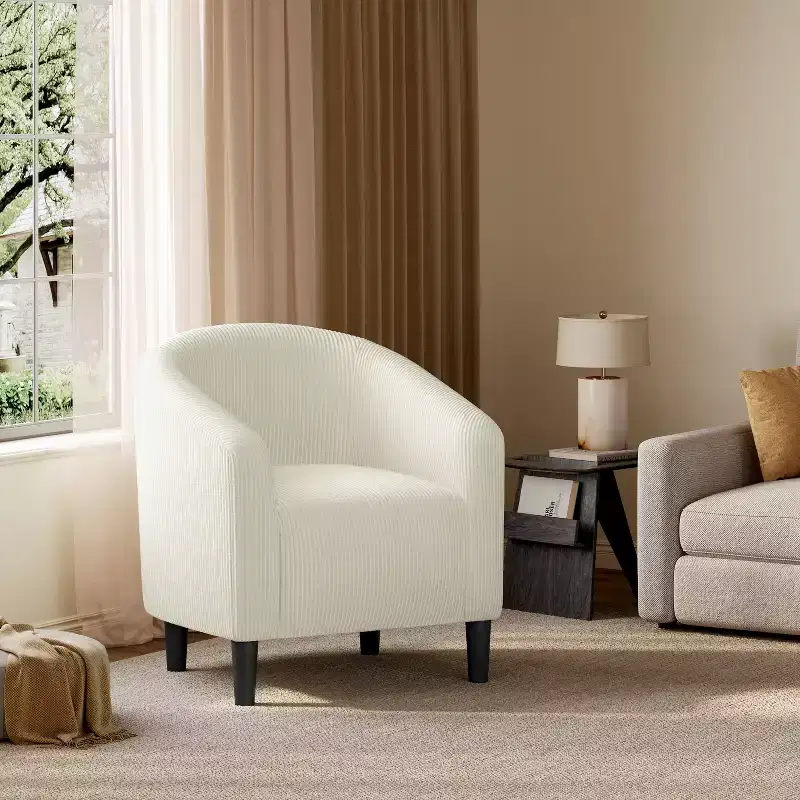 Fauteuil d'appoint rembourré en forme de tonneau pour salon