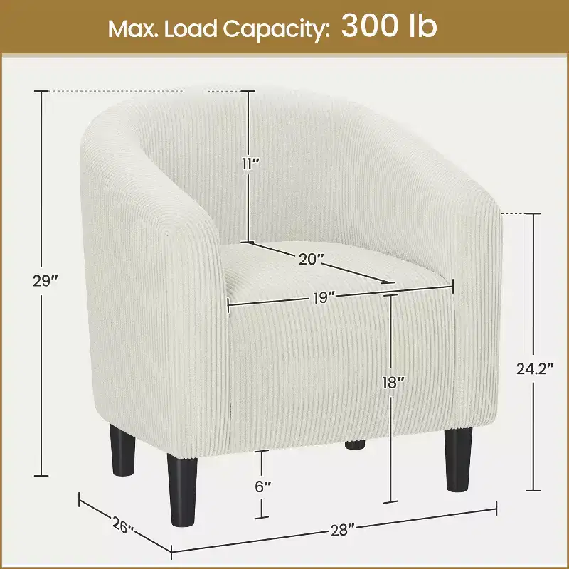 Fauteuil d'appoint rembourré en forme de tonneau pour salon